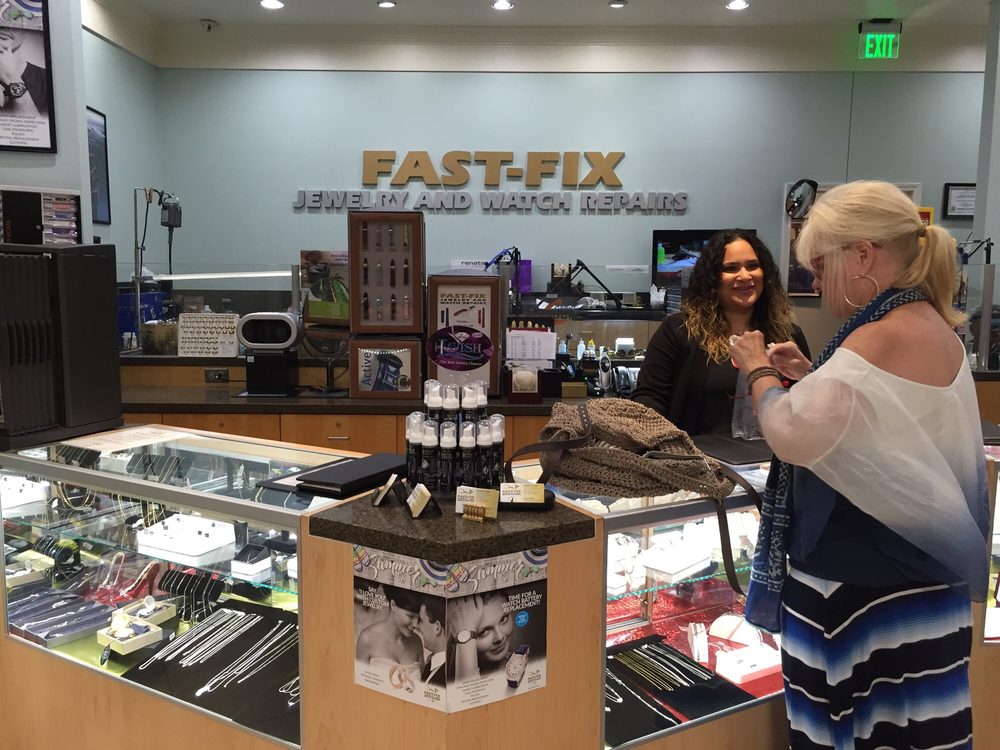 A jewelry counter in a Fast Fix store
