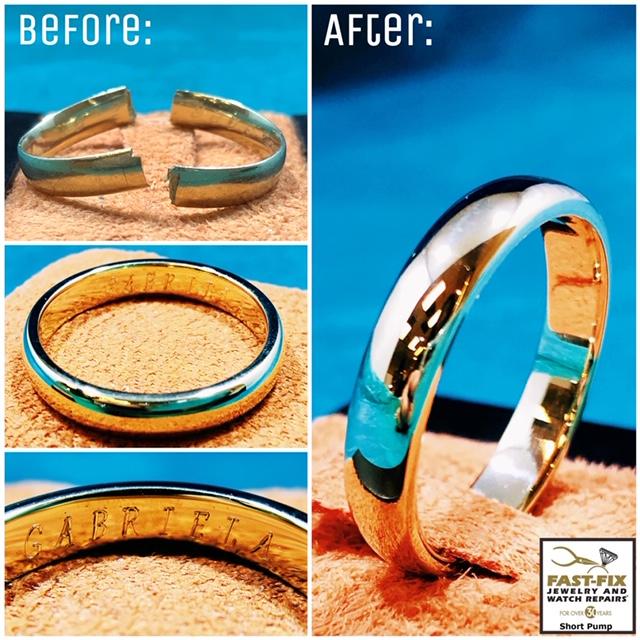 We repaired this gold wedding band that split in half and reengraved the inside
