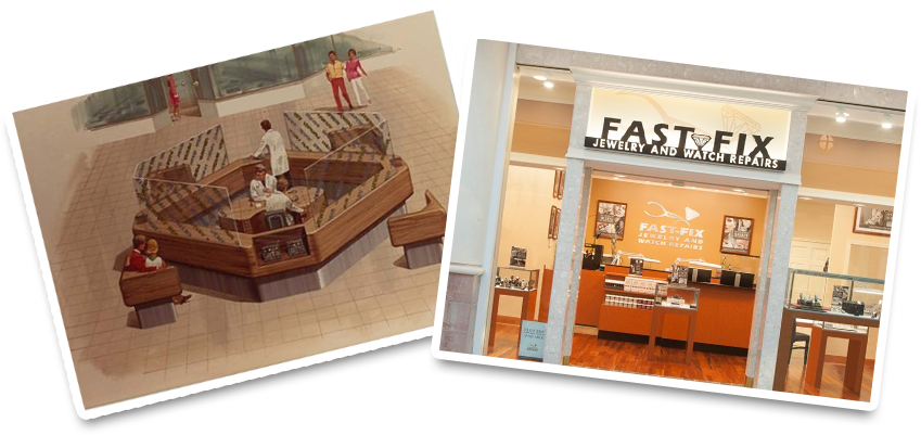 A Fast Fix store location from 1984 and a current Fast Fix store front display